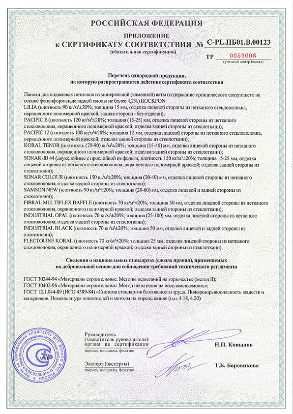 Сертификат пожарной безопасности Rockfon